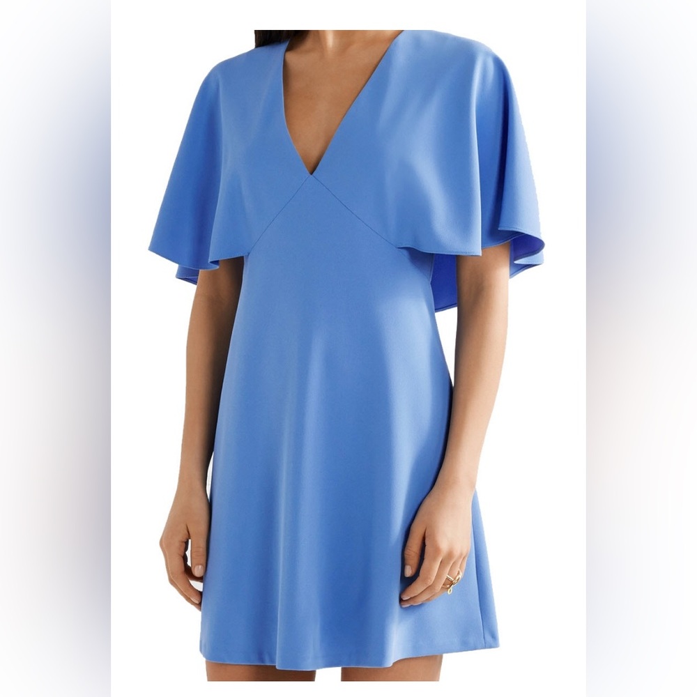Alice + Olivia Krysta Cape-Back Crepe Mini Dress Blue Size 6